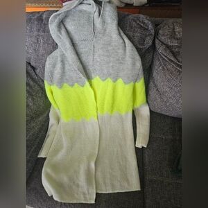 Yellow Neon Pattern Lightweight Hooded Cardigan. 19ptp